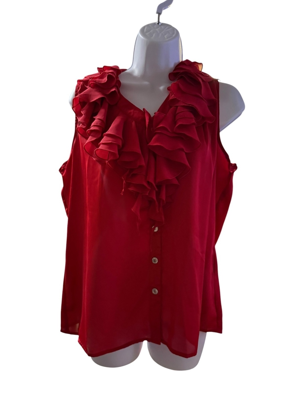 Sioni Ruffled Sleeveless Red Blouse